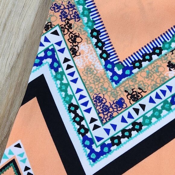 🍑Takara Peach & Multicolored Chevron Print Palazzo Pants Small - Picture 9 of 10